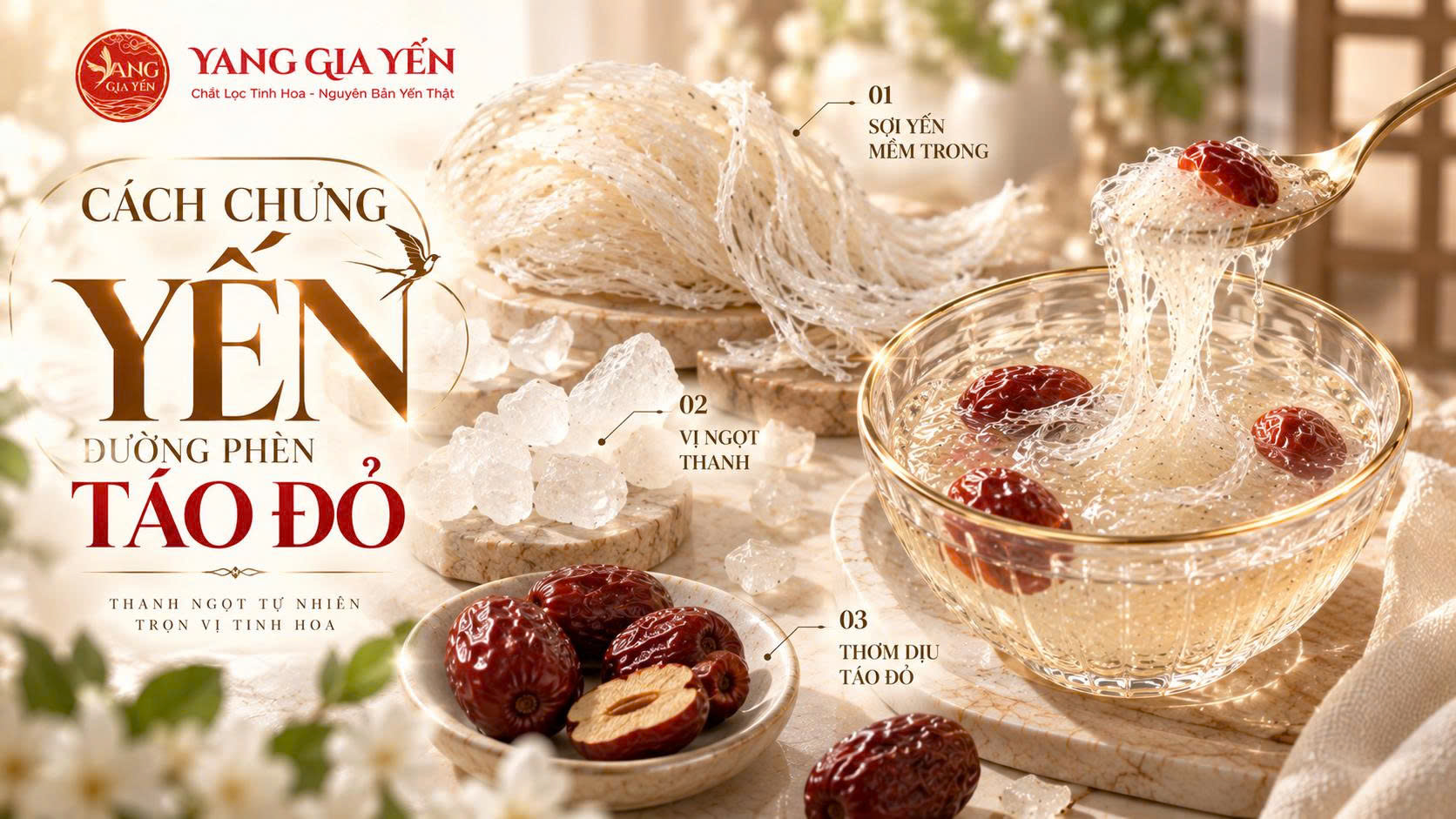 Cách chưng yến đường phèn táo đỏ
