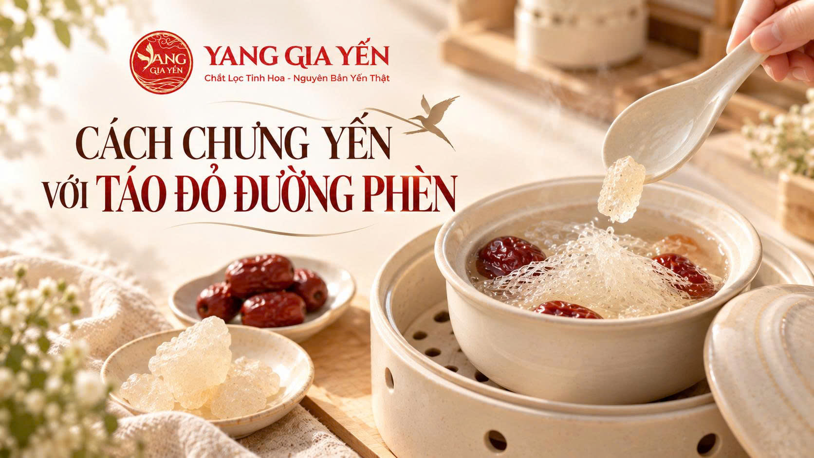 Cách chưng yến với táo đỏ đường phèn