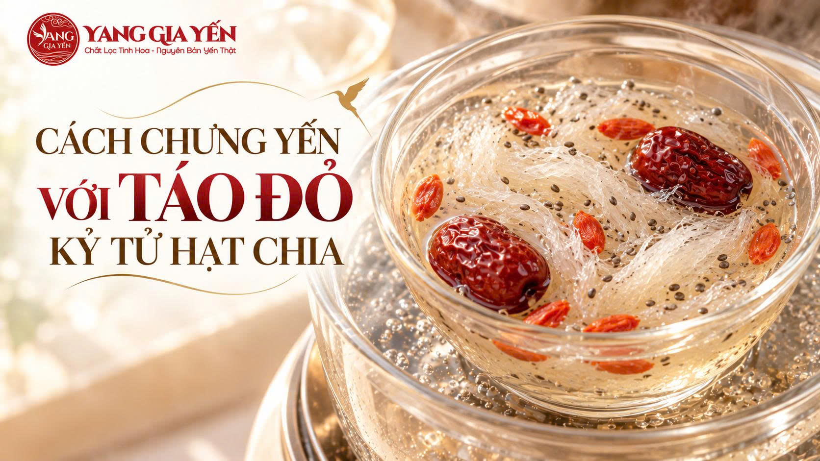 Cách chưng yến với táo đỏ kỷ tử hạt chia Cách chưng yến với táo đỏ kỷ tử hạt chia