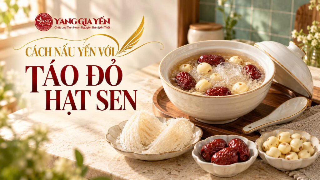 Cách nấu yến với táo đỏ hạt sen